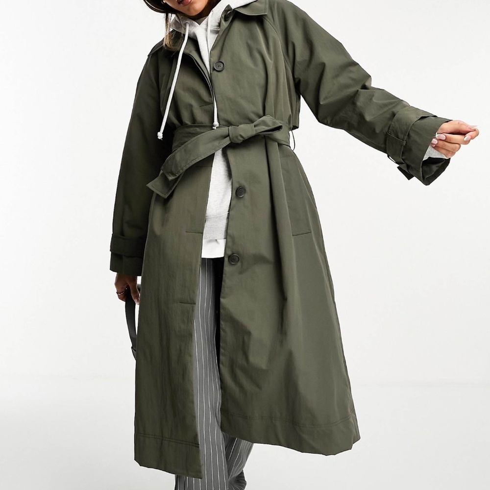 ASOS DESIGN premium top collar trench in dark olive